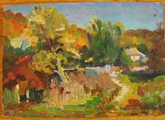Ukrainian soviet Oil Painting fauvism modernism landscape garden village house