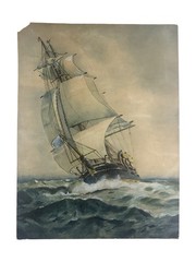 A.F. Hancock 1905 Original Art Maritime Watercolor Sailing Ship Seascape