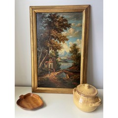 Vintage Italian Landscape Oil Painting Signed D Fatoni Mid Century Gold Frame