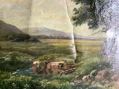 Oil Painting Landscape Mountains Lake Shore For Restoration Around 1900 Spring