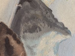 Vtg Oil Painting of Chapel Gazebo on a Swiss River on Slate Board Water Mountain