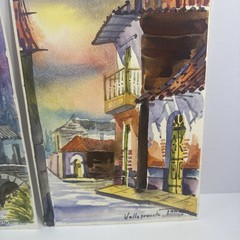 Original Watercolor Paintings On Paper Set 2 Bolivian Street Scenes Signed 10×7