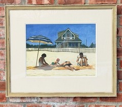 British American Artist Alan Falk W/C. New England Beach Scene. Signed. 1982