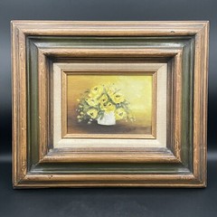 Still Life Floral Painting Wood Frame Signed by P. Carlson 14-3/4 x 12-1/2”