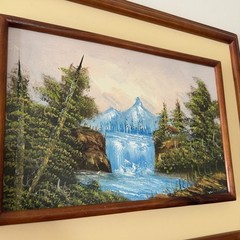 Vintage Textured Oil Painting Signed – Frame Within Frame Dimensional Waterfall
