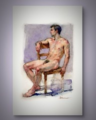 Original Watercolor Painting Classical Male Figure Book Page 5.5 × 8.5 inches)