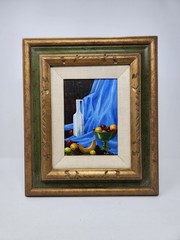 Framed Oil Painting Fruit Still Life E. Clark Fruit Bowl Jar Wood Frame