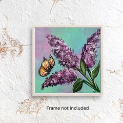 Butterfly Purple Lilacs Original Flower Garden Art VLP Acrylic 8×8” Canvas Panel