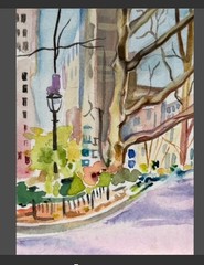 ACEO Art Card Print Of Original Tree And Lantern Watercolor NYC Park