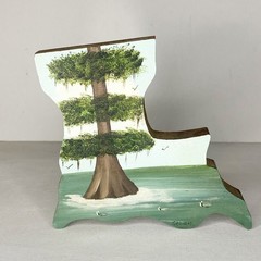 Louisiana Swamp Painting Acrylic Wood Cutout Shelf Sitter Signed Graham 6 In LA