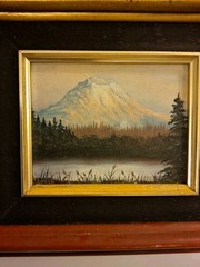 Stunning VTG miniature mountain painting on canvas panel framed Signed Lynch